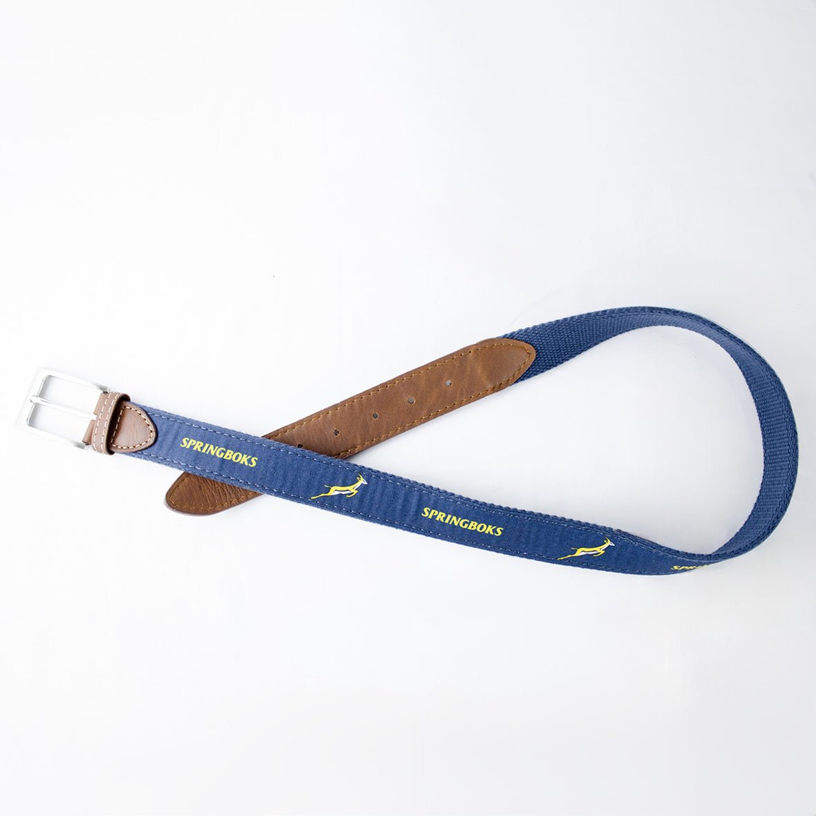 Premium Springboks Navy Golf Belt: Durable Canvas, Leather Accents, Brass Buckle