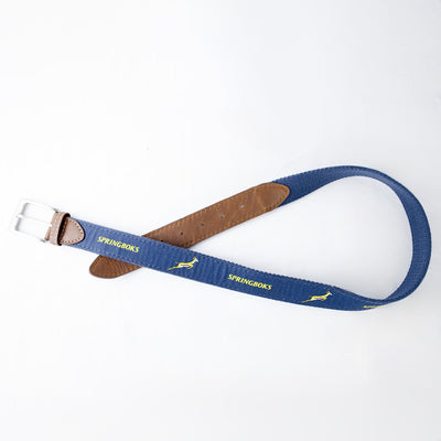 Premium Springboks Navy Golf Belt: Durable Canvas, Leather Accents, Brass Buckle