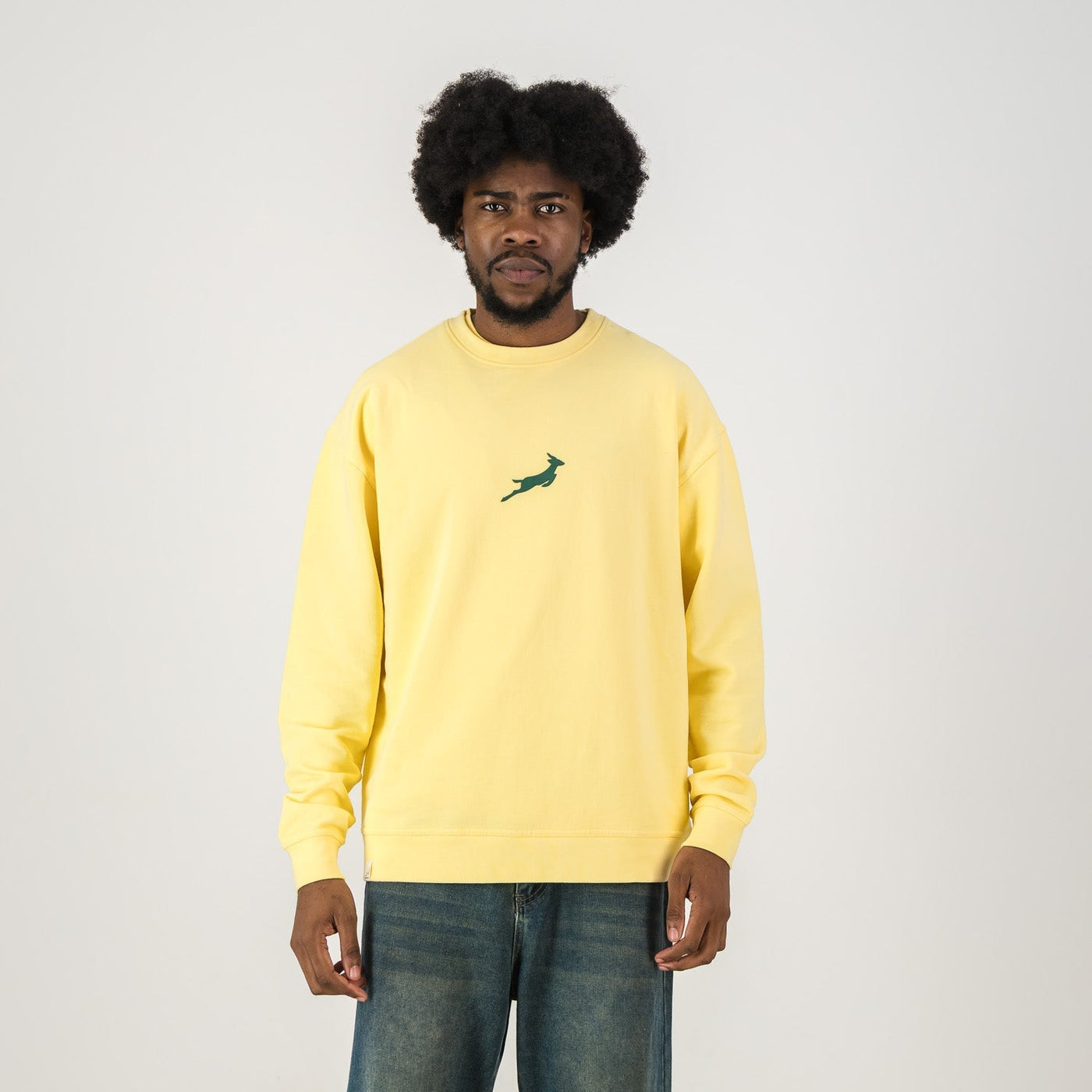 Authentic Springboks Sunshine Yellow Crewneck Sweatshirt Soft French Terry Embroidered Logo