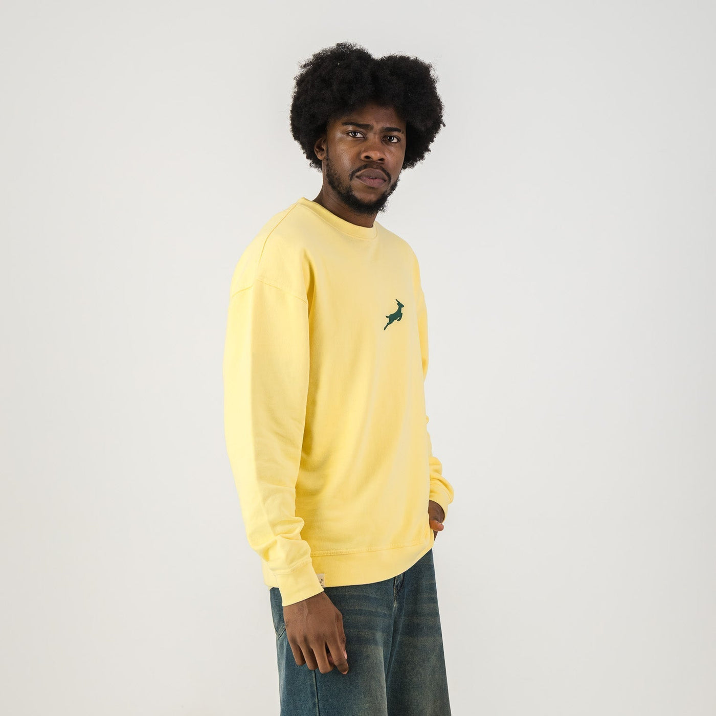 Authentic Springboks Sunshine Yellow Crewneck Sweatshirt Soft French Terry Embroidered Logo