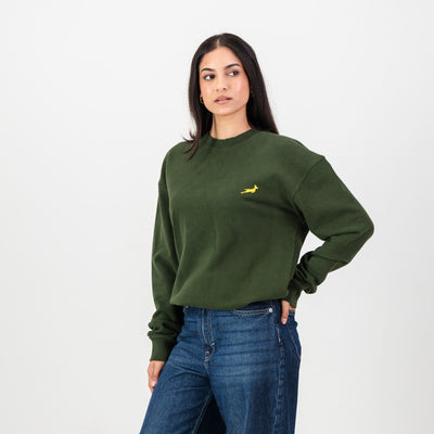 Springboks Rugby Military Olive Crewneck Sweatshirt - Ultra-Soft French Terry Embroidered Logo