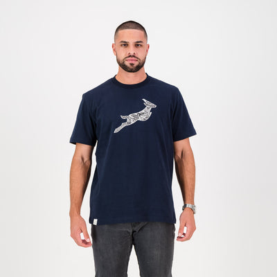 Springboks Rugby Infill Crew Neck Tee Navy - Heavyweight Cotton Fan Gear