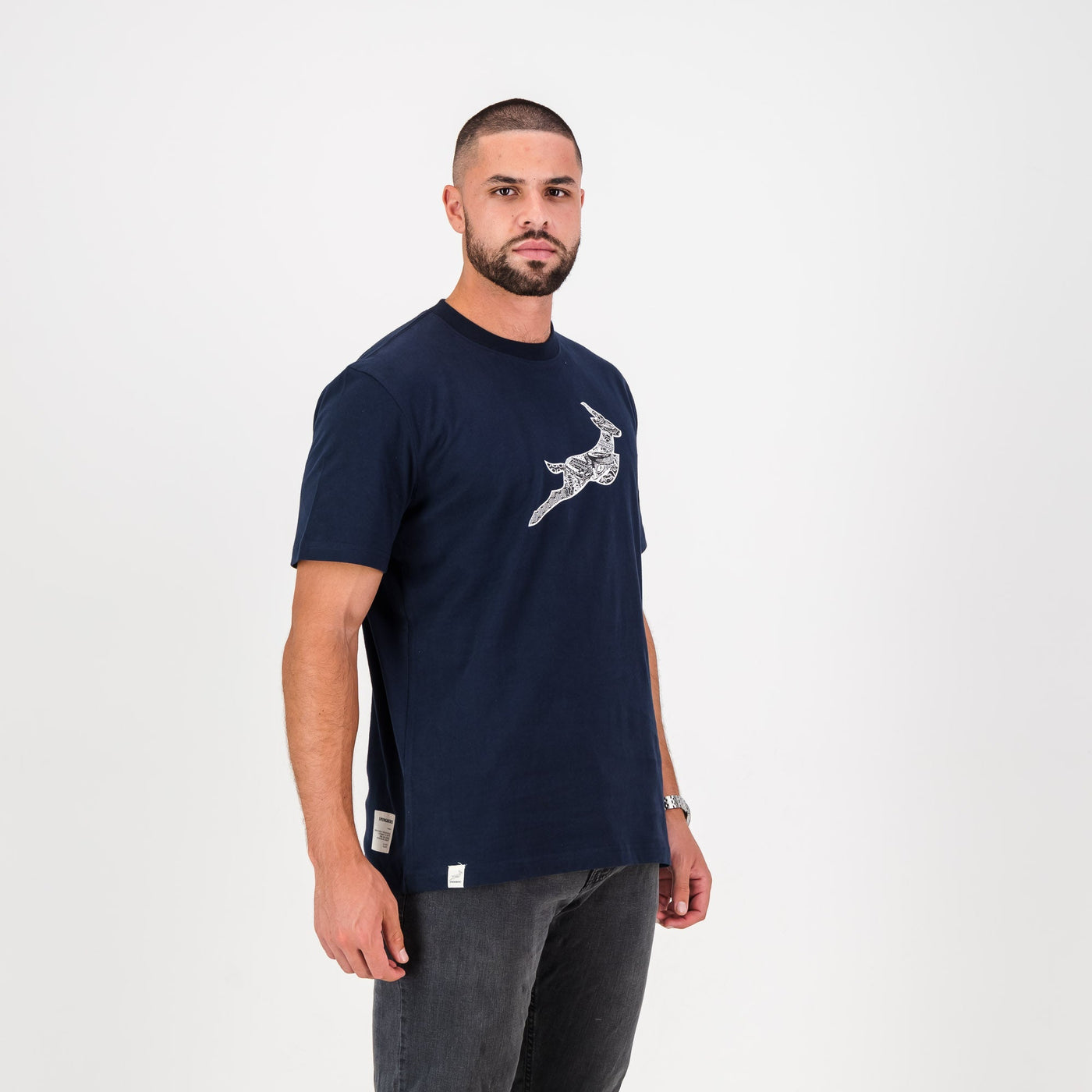 Springboks Rugby Infill Crew Neck Tee Navy - Heavyweight Cotton Fan Gear