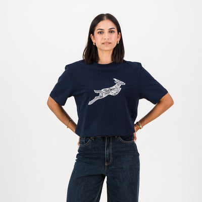 Springboks Rugby Infill Crew Neck Tee Navy - Heavyweight Cotton Fan Gear