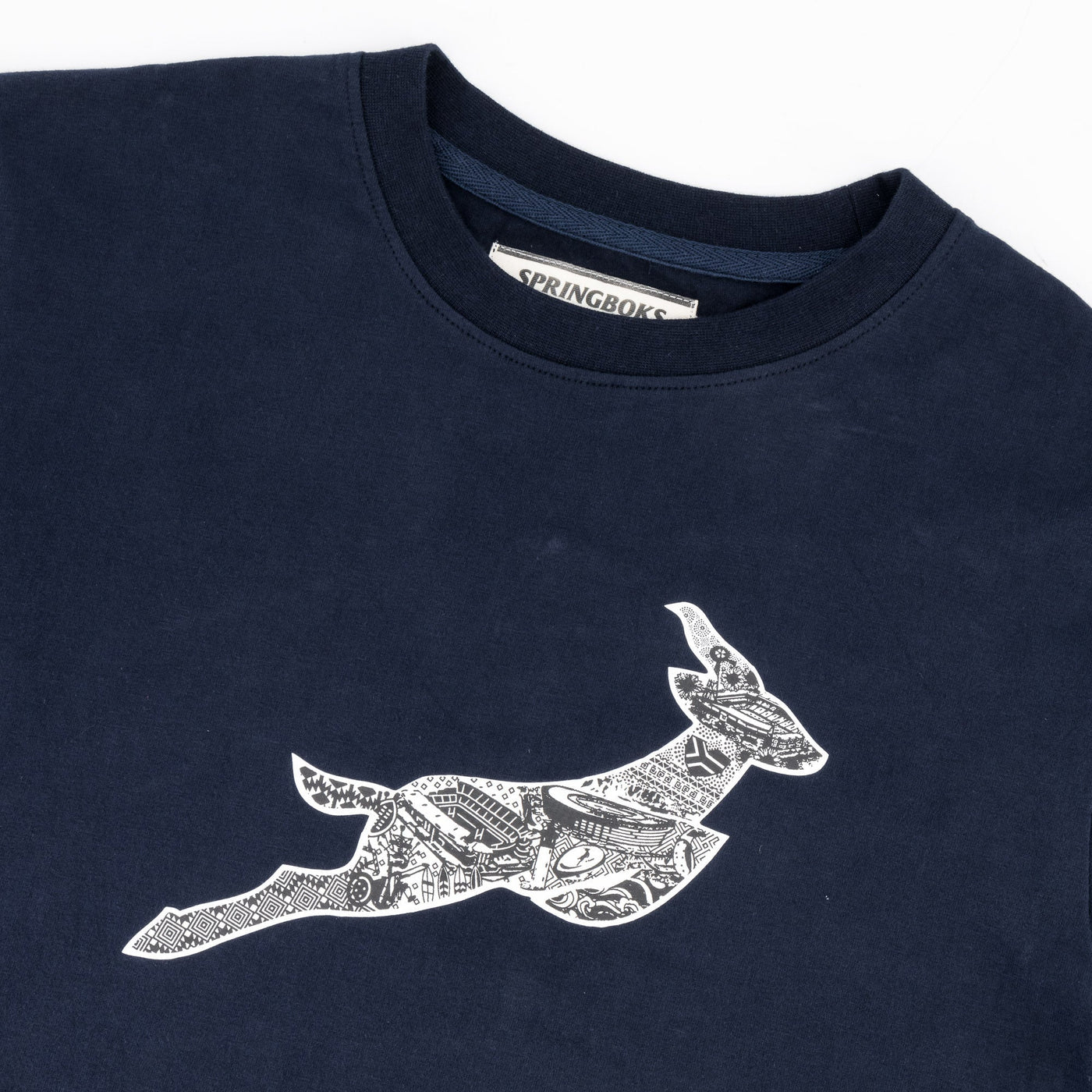 Springboks Rugby Infill Crew Neck Tee Navy - Heavyweight Cotton Fan Gear