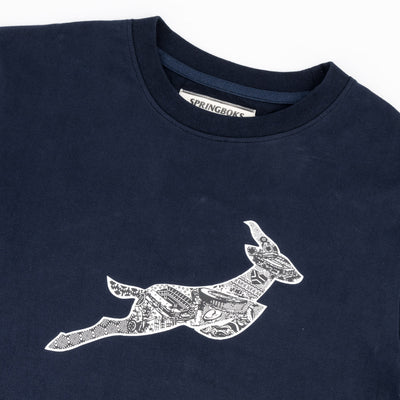 Springboks Rugby Infill Crew Neck Tee Navy - Heavyweight Cotton Fan Gear