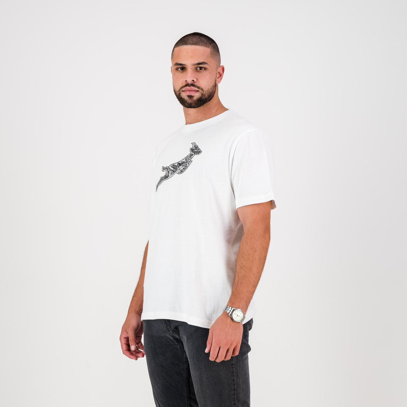 Springboks Infill Crew Tee: Soft Cotton Rugby Fan Tee, Iconic Doodle Design