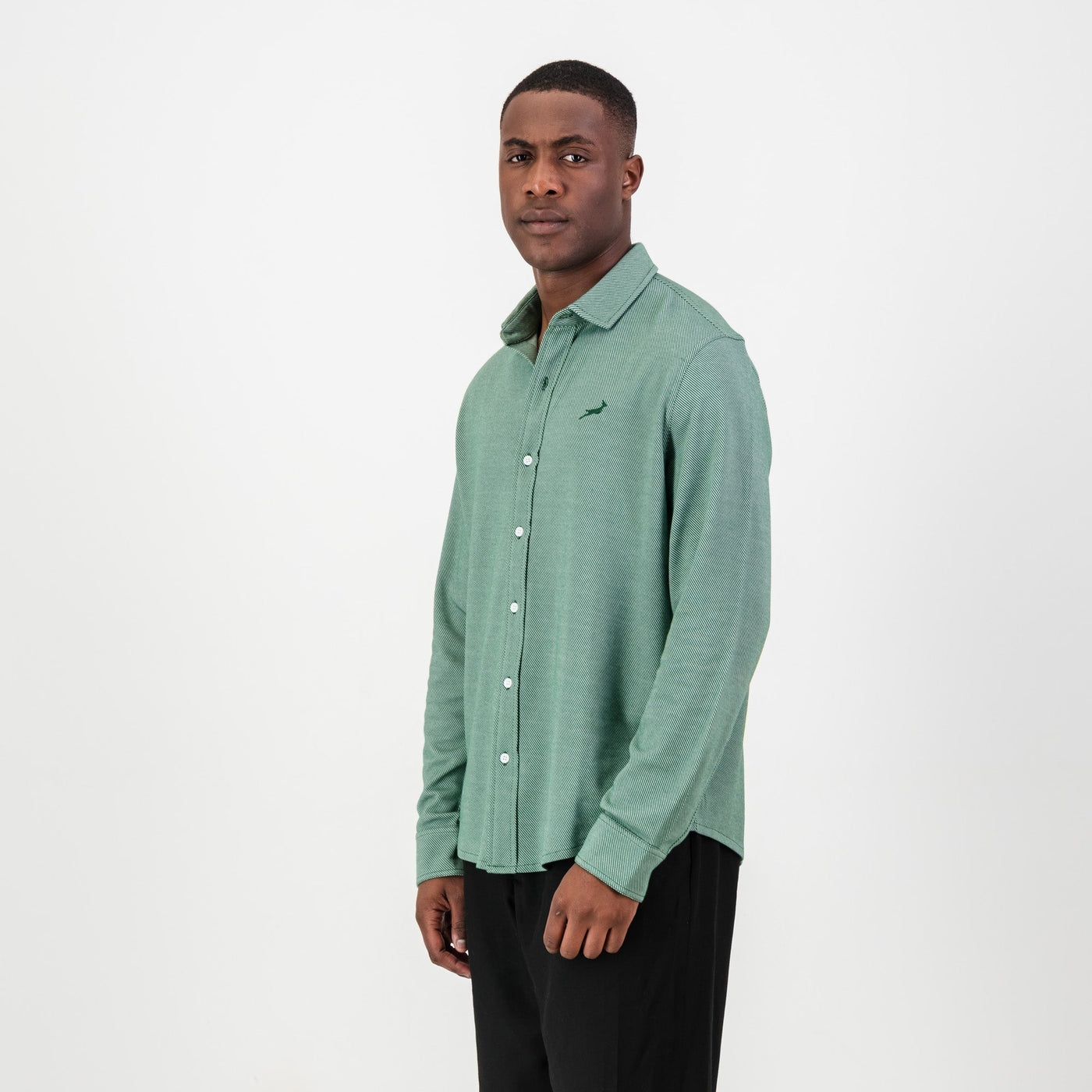 Springboks Jacquard Long Sleeve Shirt - OS Green Tailored Fit Embroidery