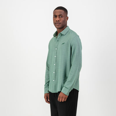 Springboks Jacquard Long Sleeve Shirt - OS Green Tailored Fit Embroidery