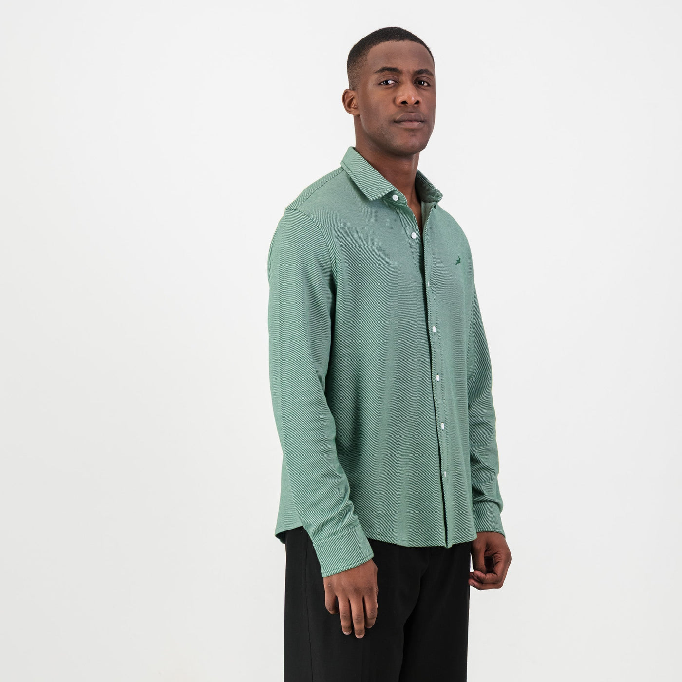 Springboks Jacquard Long Sleeve Shirt - OS Green Tailored Fit Embroidery