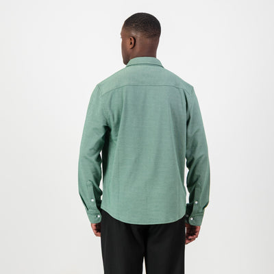 Springboks Jacquard Long Sleeve Shirt - OS Green Tailored Fit Embroidery