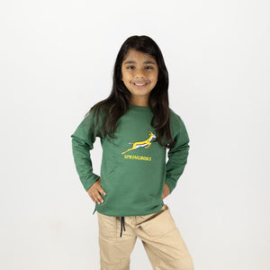 Springboks Kids Bokkies Fleece Sweatshirt: Cozy Green Crewneck for Young Rugby Fans