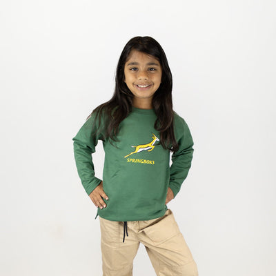 Springboks Kids Bokkies Fleece Sweatshirt: Cozy Green Crewneck for Young Rugby Fans