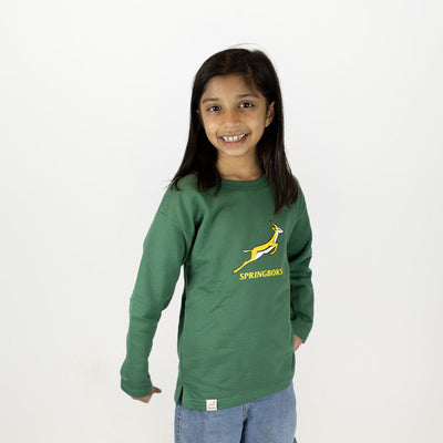 Springboks Kids Bokkies Fleece Sweatshirt: Cozy Green Crewneck for Young Rugby Fans
