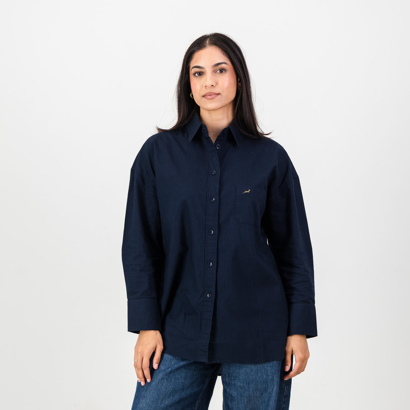 Classic Navy Springboks Ladies Oxford Shirt: Relaxed Fit, Versatile Style, Premium Comfort