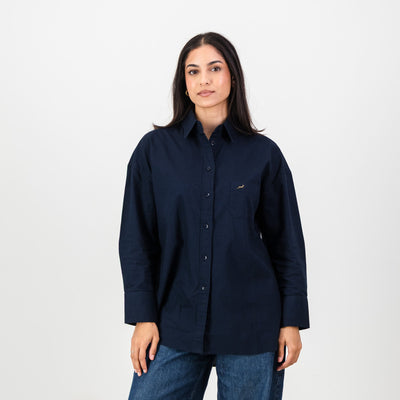 Classic Navy Springboks Ladies Oxford Shirt: Relaxed Fit, Versatile Style, Premium Comfort