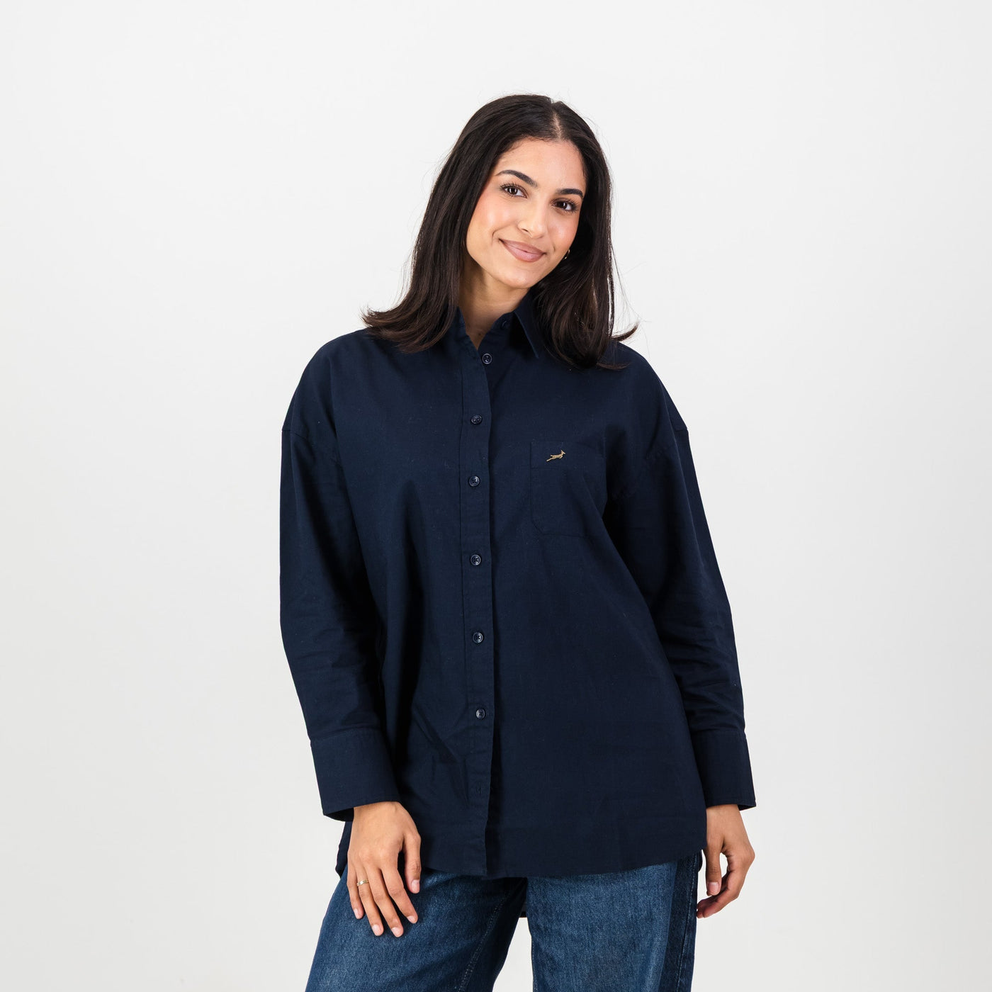 Classic Navy Springboks Ladies Oxford Shirt: Relaxed Fit, Versatile Style, Premium Comfort