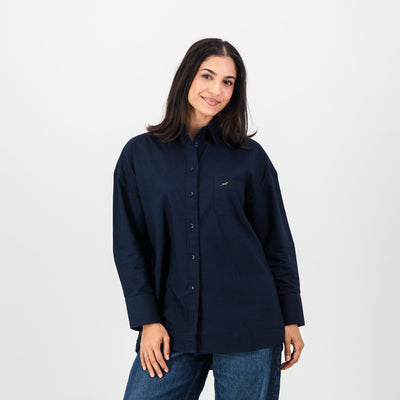 Classic Navy Springboks Ladies Oxford Shirt: Relaxed Fit, Versatile Style, Premium Comfort