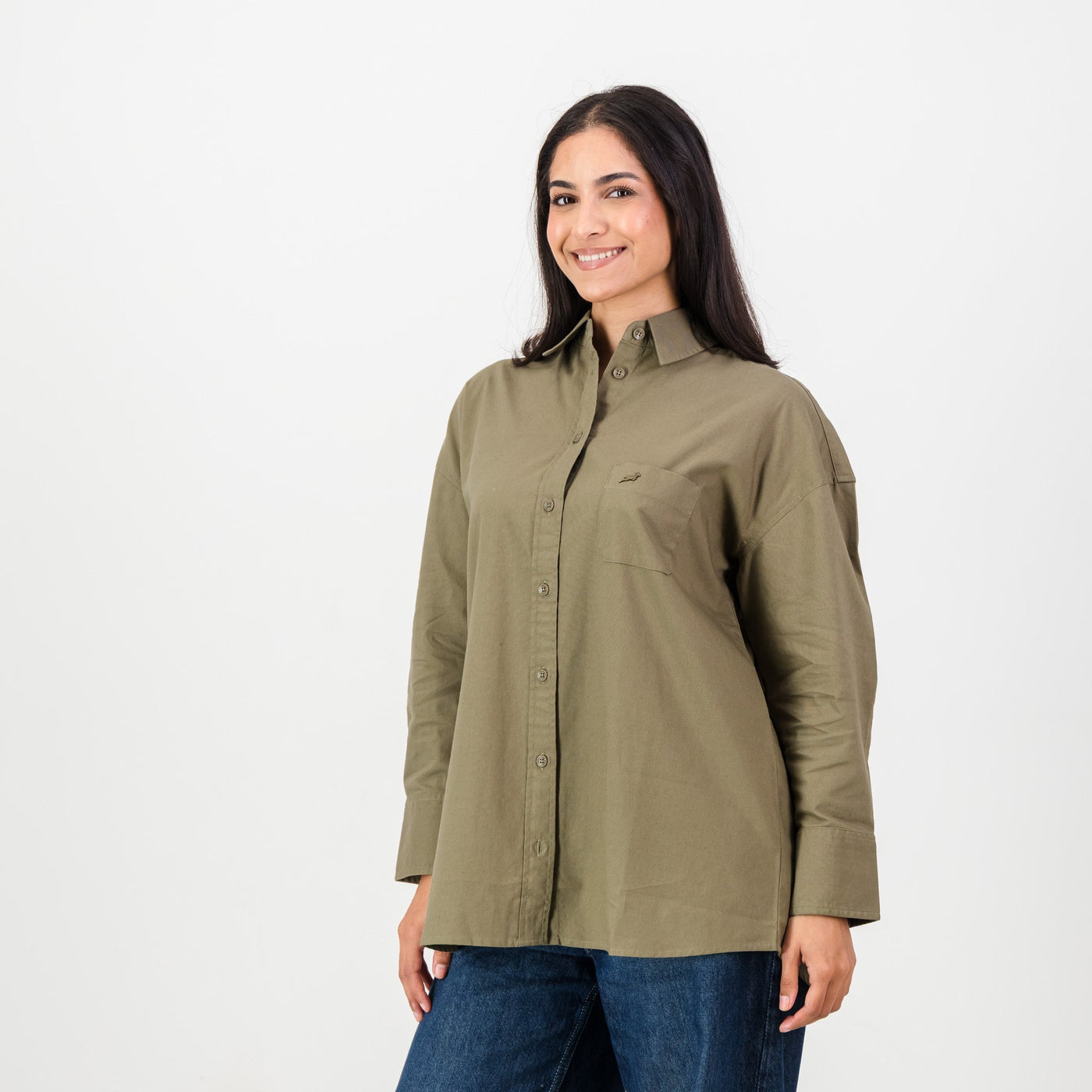 Springboks Women's Classic Taupe Oxford Shirt: Relaxed Fit, Versatile Style