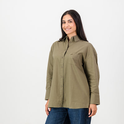 Springboks Women's Classic Taupe Oxford Shirt: Relaxed Fit, Versatile Style