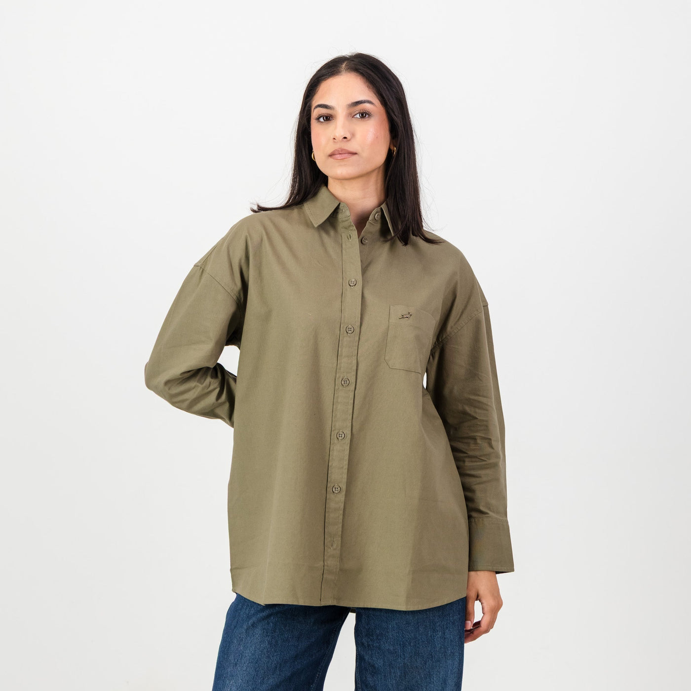 Springboks Women's Classic Taupe Oxford Shirt: Relaxed Fit, Versatile Style