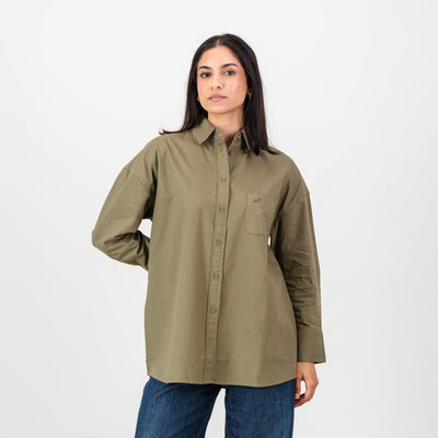 Springboks Women's Classic Taupe Oxford Shirt: Relaxed Fit, Versatile Style