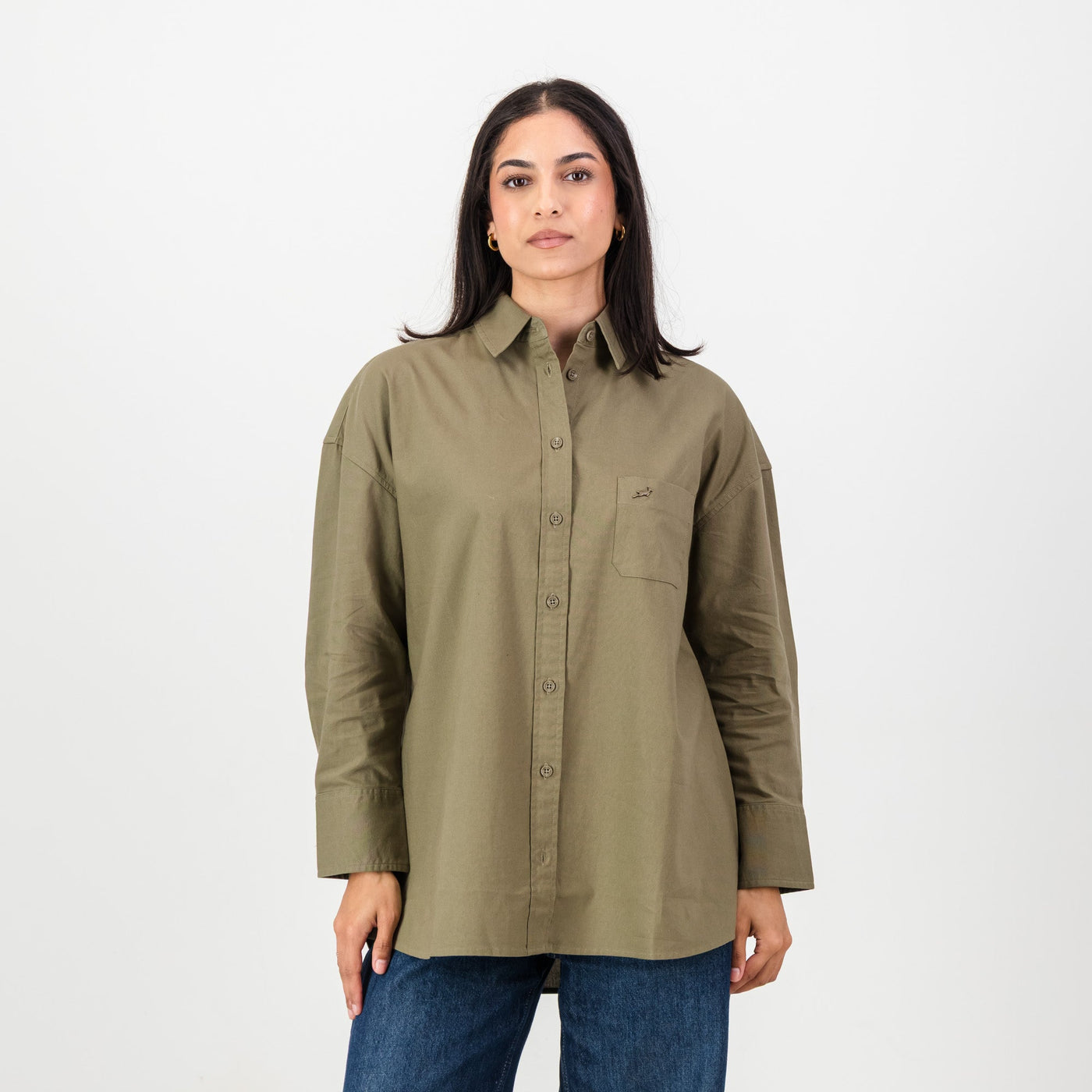 Springboks Women's Classic Taupe Oxford Shirt: Relaxed Fit, Versatile Style