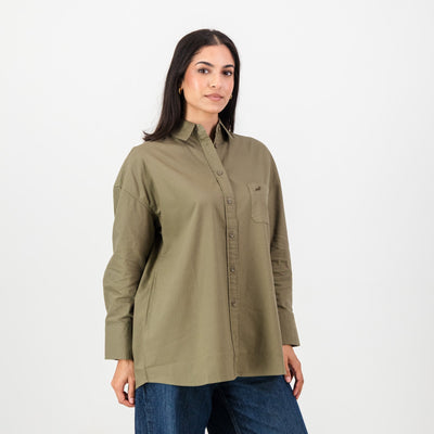 Springboks Women's Classic Taupe Oxford Shirt: Relaxed Fit, Versatile Style