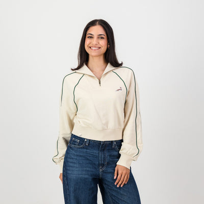 Stylish Springboks Ladies Ivory Piped Quarter Zip Sweatshirt - Heavyweight French Terry
