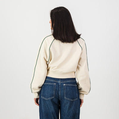 Stylish Springboks Ladies Ivory Piped Quarter Zip Sweatshirt - Heavyweight French Terry