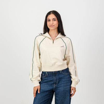 Stylish Springboks Ladies Ivory Piped Quarter Zip Sweatshirt - Heavyweight French Terry