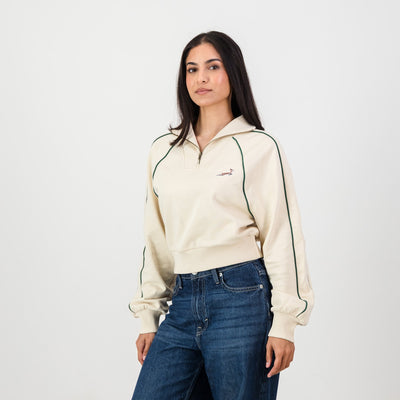 Stylish Springboks Ladies Ivory Piped Quarter Zip Sweatshirt - Heavyweight French Terry
