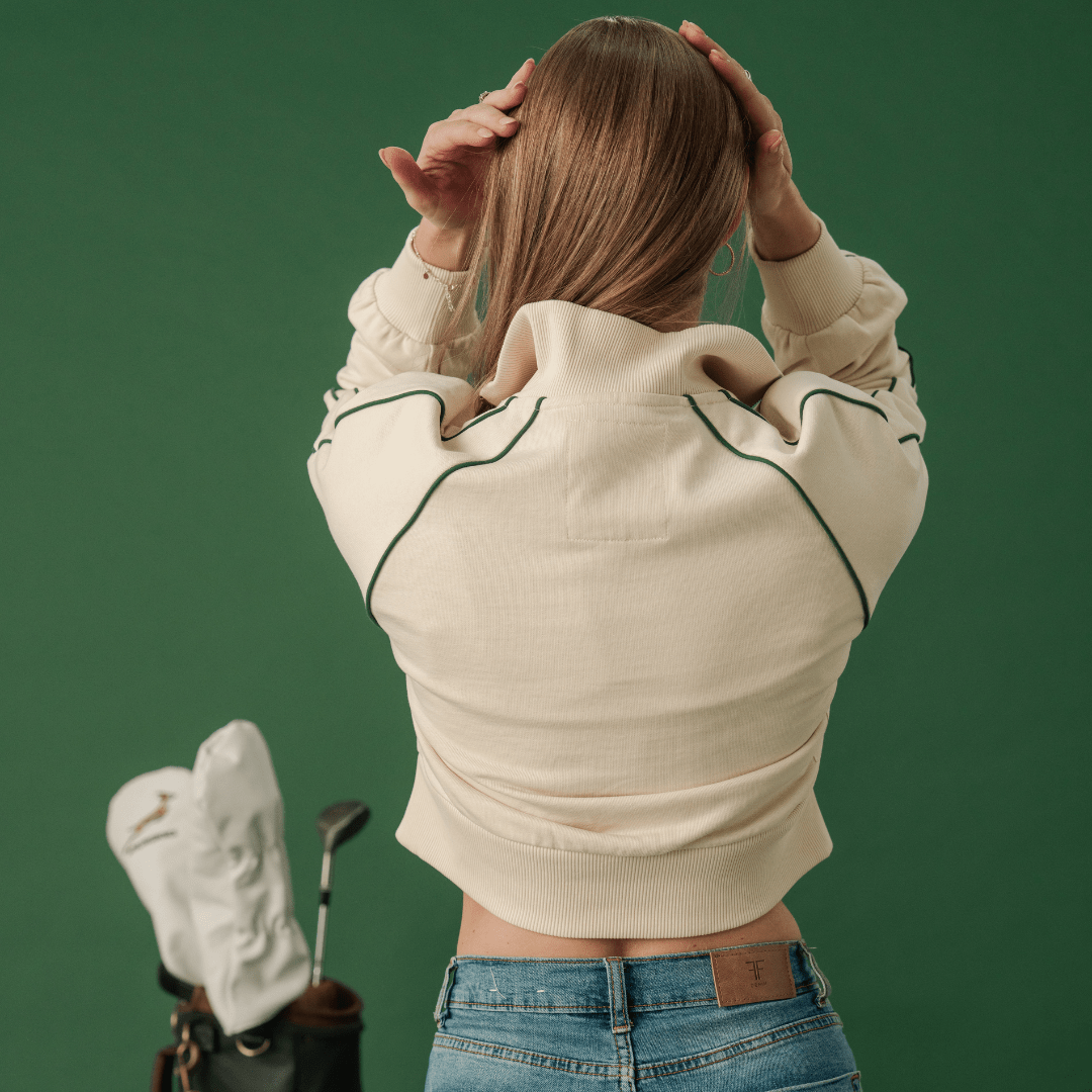 Stylish Springboks Ladies Ivory Piped Quarter Zip Sweatshirt - Heavyweight French Terry