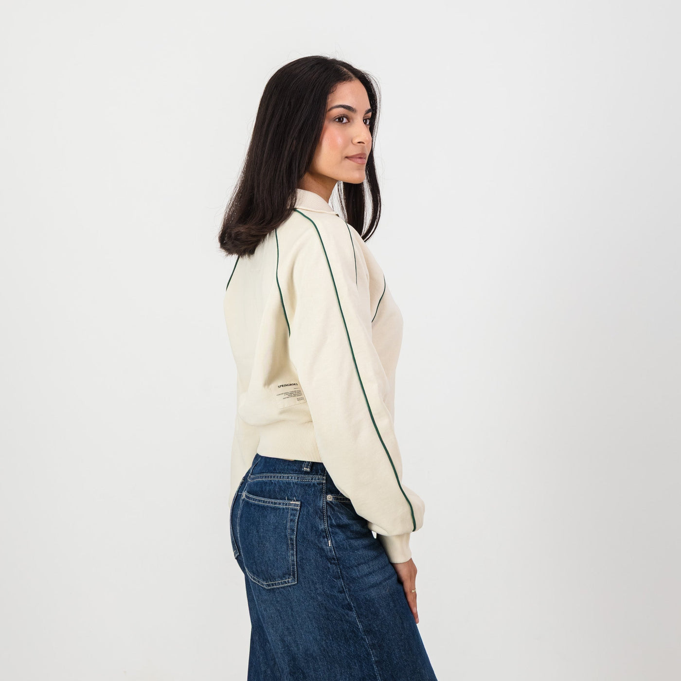 Stylish Springboks Ladies Ivory Piped Quarter Zip Sweatshirt - Heavyweight French Terry
