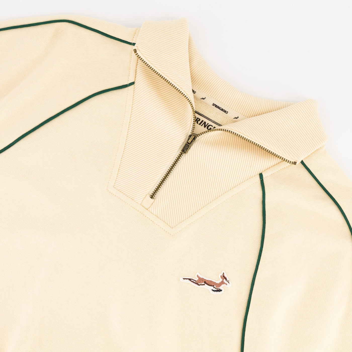Stylish Springboks Ladies Ivory Piped Quarter Zip Sweatshirt - Heavyweight French Terry