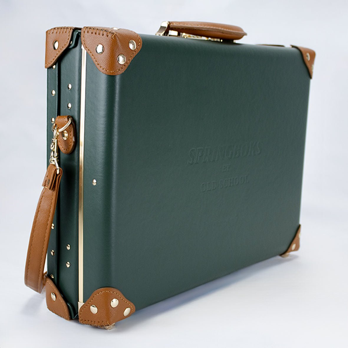 Premium Springboks Hard Shell Laptop Bag - Vintage Green PU Leather