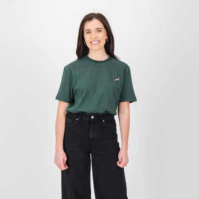 Premium Springboks Embroidered Cotton Crew Tee - OS Green Heritage Style