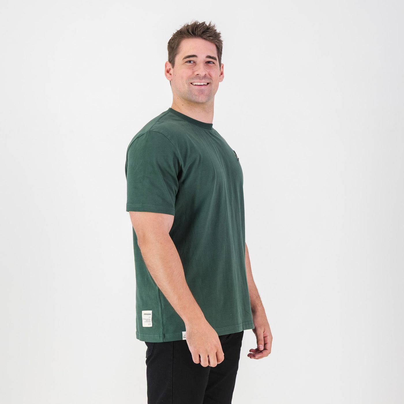 Premium Springboks Embroidered Cotton Crew Tee - OS Green Heritage Style