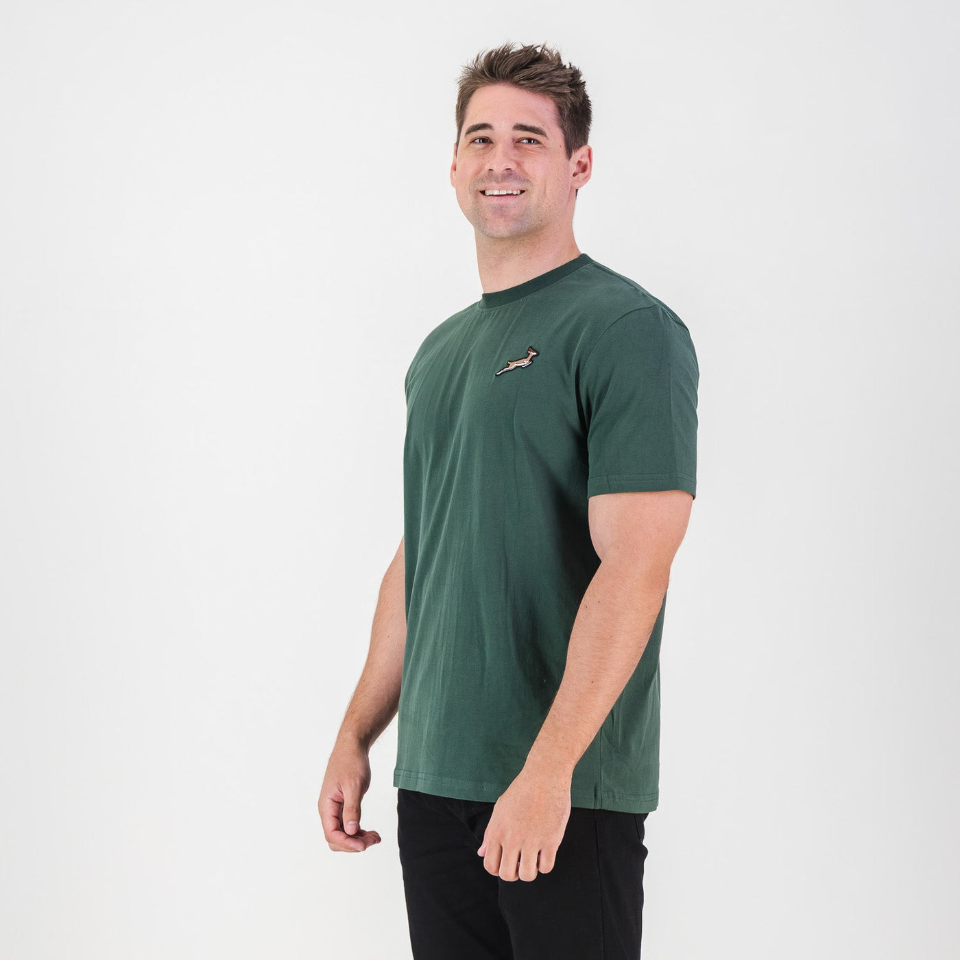 Premium Springboks Embroidered Cotton Crew Tee - OS Green Heritage Style