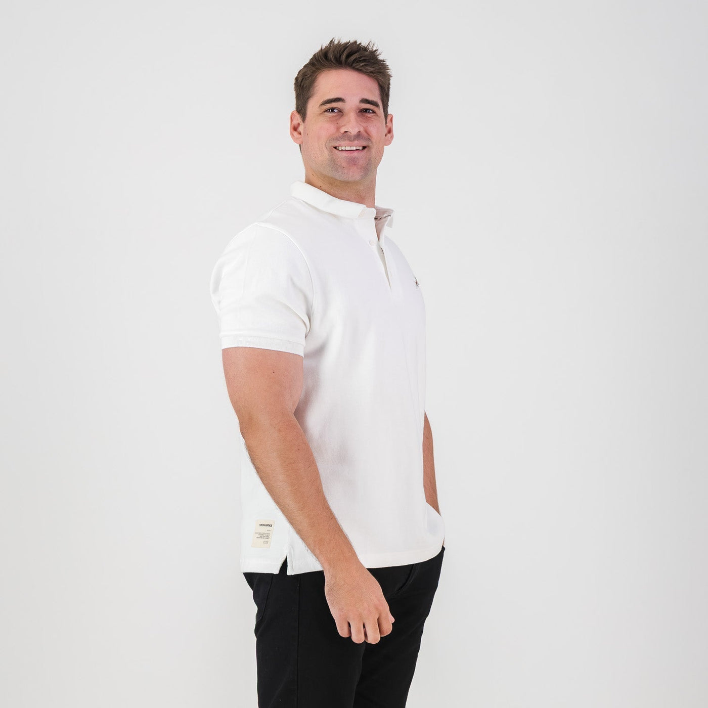 Springboks Men's Classic White Polo Shirt - Embroidered Badge, Comfortable Pique Fabric