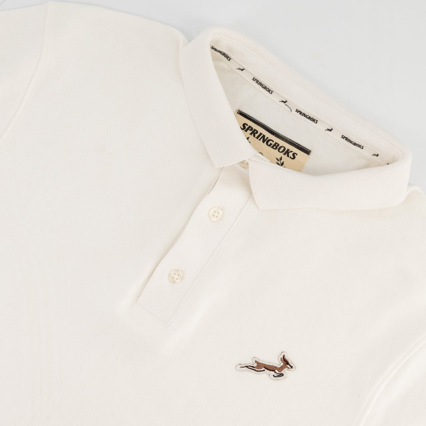 Springboks Men's Classic White Polo Shirt - Embroidered Badge, Comfortable Pique Fabric