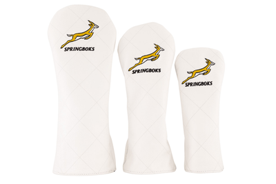 Premium White Leather Springboks Golf Driver Cover - Embroidered Emblem Protection
