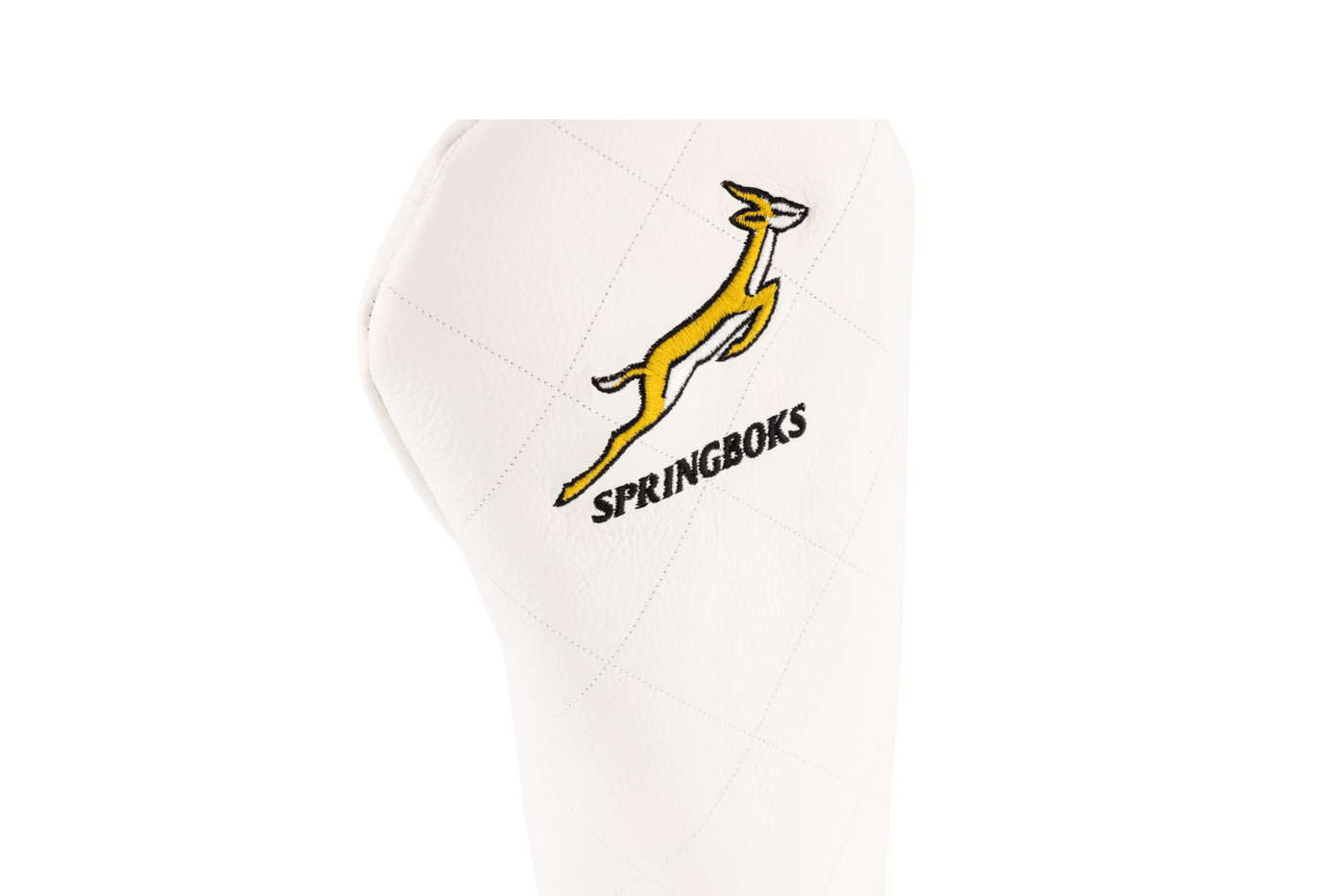 Premium White Leather Springboks Golf Driver Cover - Embroidered Emblem Protection