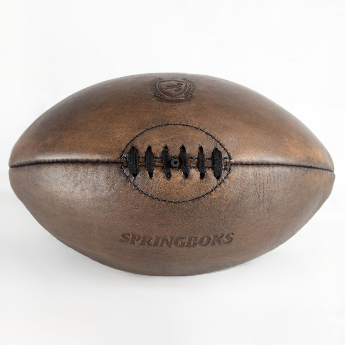 Springboks Dark Brown Leather Rugby Ball - Vintage Style, Hand-Stitched