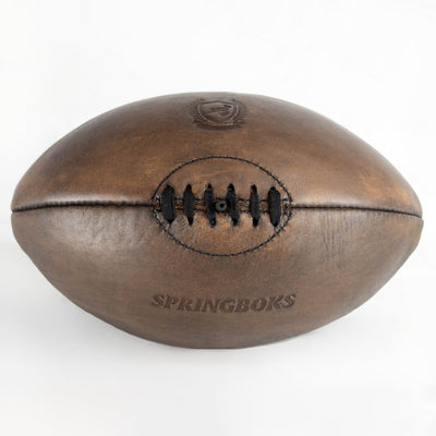 Springboks Dark Brown Leather Rugby Ball - Vintage Style, Hand-Stitched