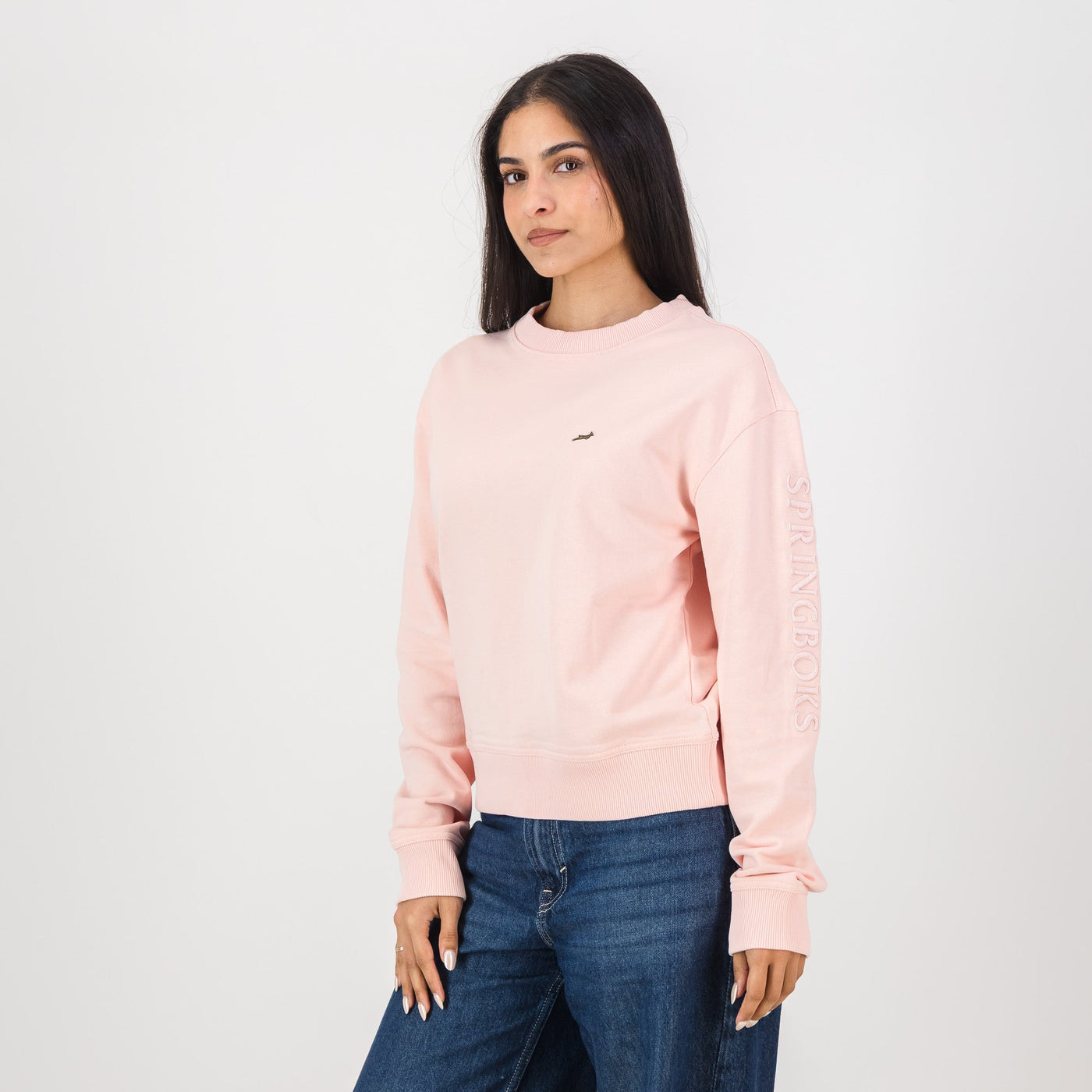 Springboks Ladies Rose Quartz Metal Rivet Crew Sweatshirt - Soft French Terry