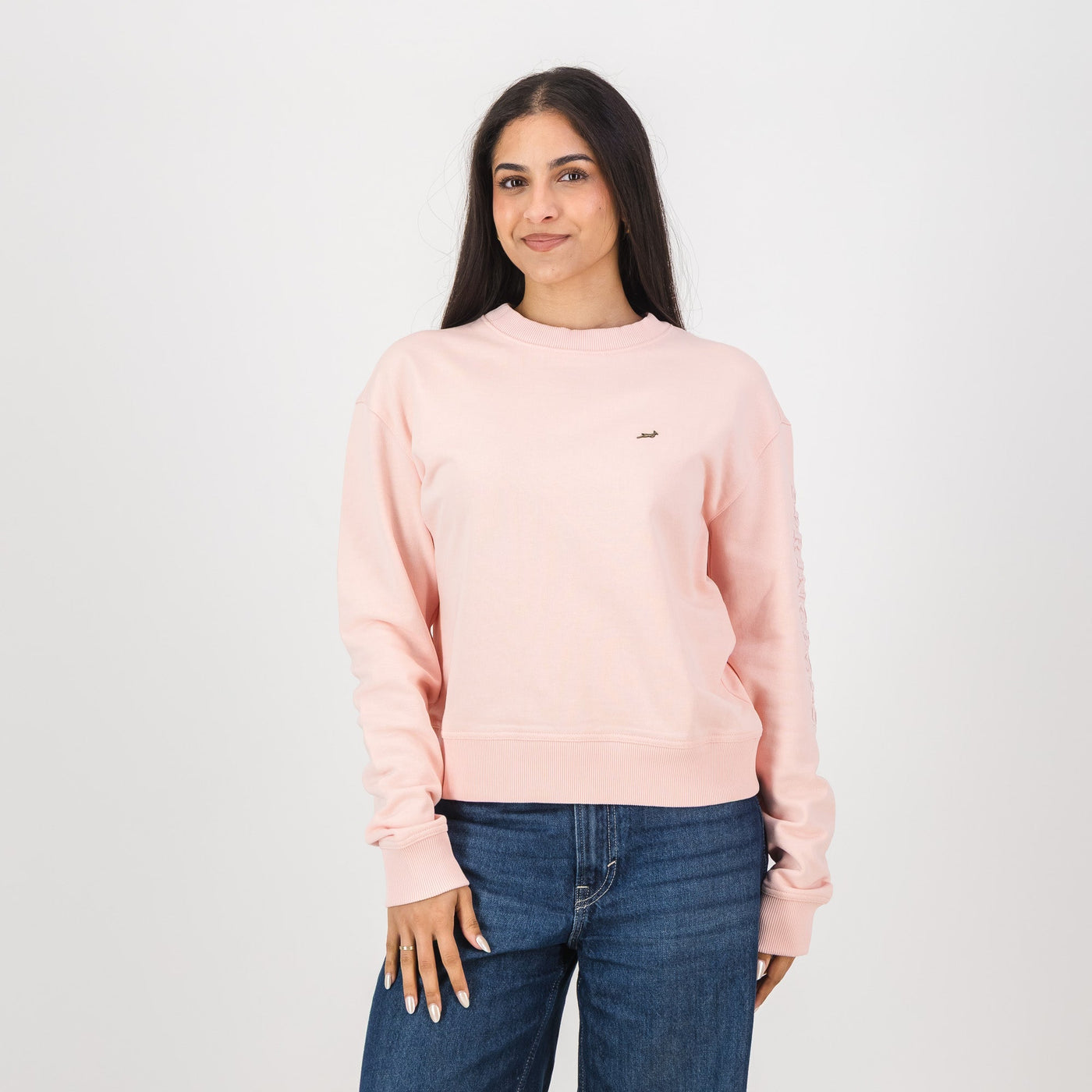 Springboks Ladies Rose Quartz Metal Rivet Crew Sweatshirt - Soft French Terry