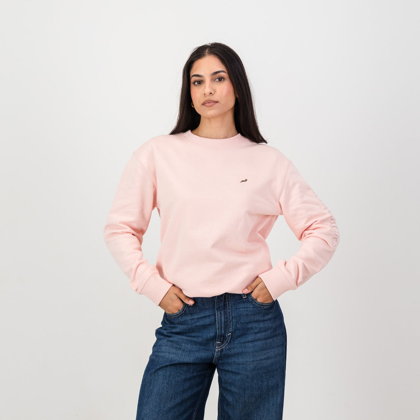 Springboks Ladies Rose Quartz Metal Rivet Crew Sweatshirt - Premium Cotton Comfort