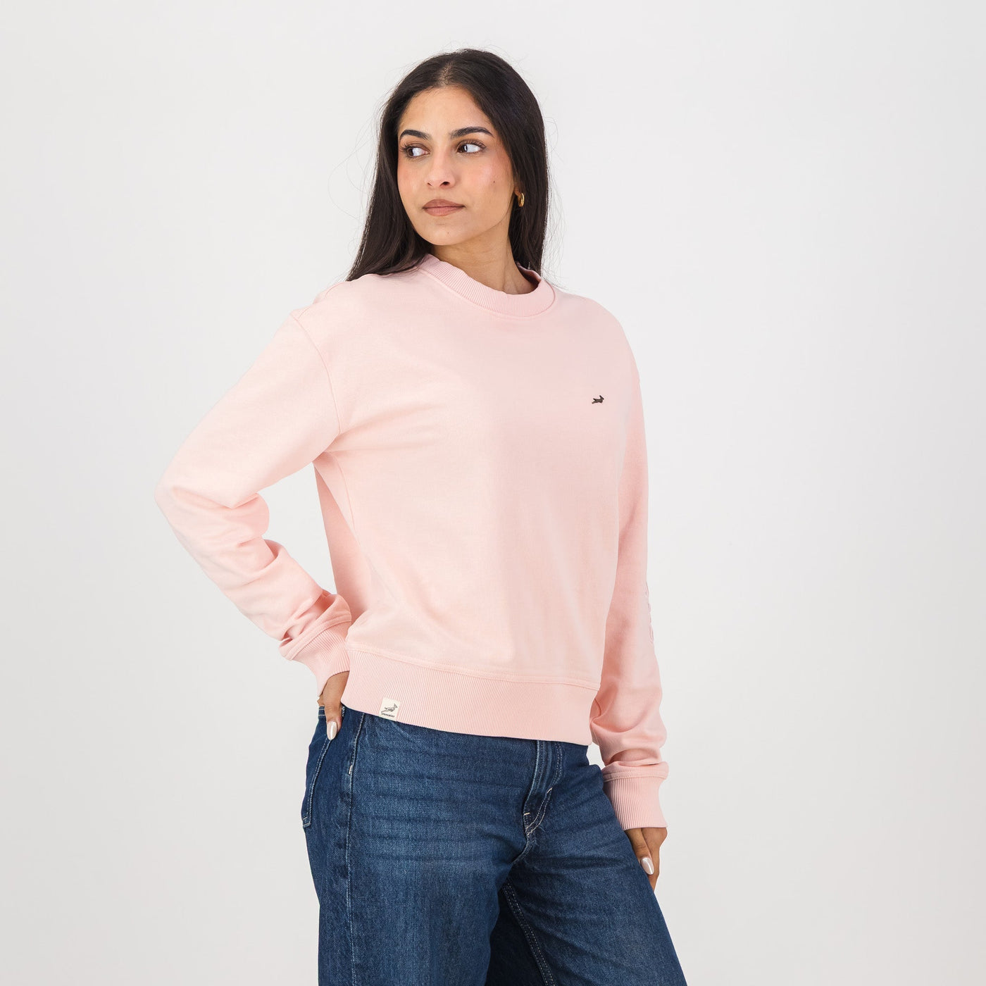 Springboks Ladies Rose Quartz Metal Rivet Crew Sweatshirt - Soft French Terry