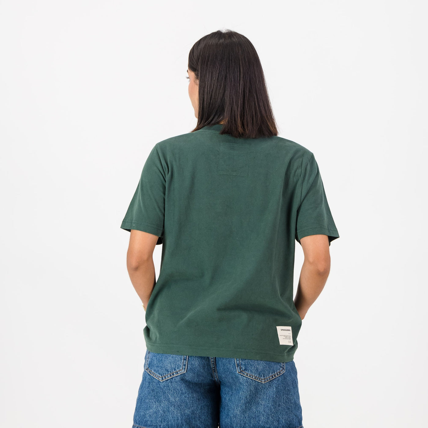 Official Springboks Ladies Outline Bok Crew Tee - Premium Cotton, Military Olive Green